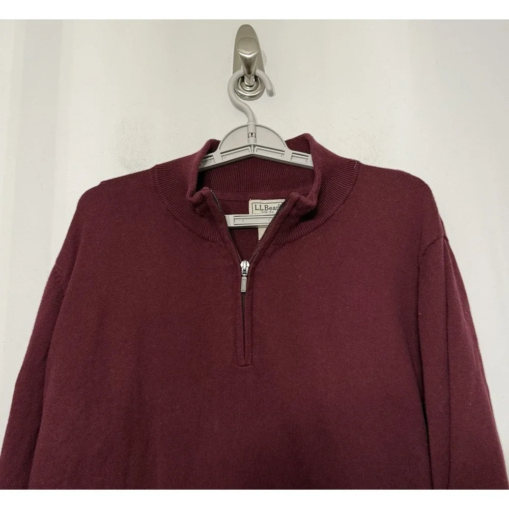 L.L. Bean‎ Sweater Wicked Soft Cotton Cashmere Maroon 1/4 Zip Men's XXL Tall